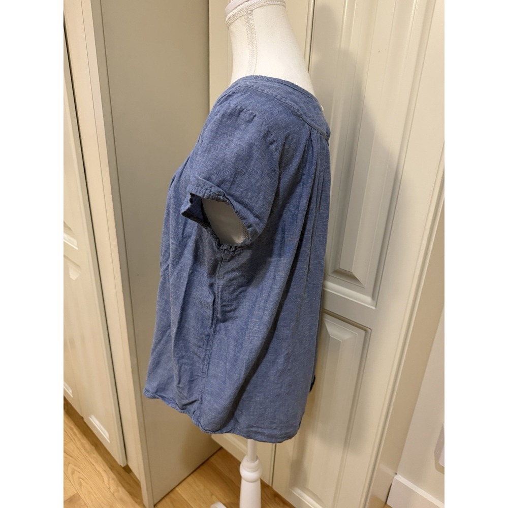St Johns Bay Blue Chambray Linen Blend Peasant Boho Blouse Tunic Womens L Top - Picture 10 of 10